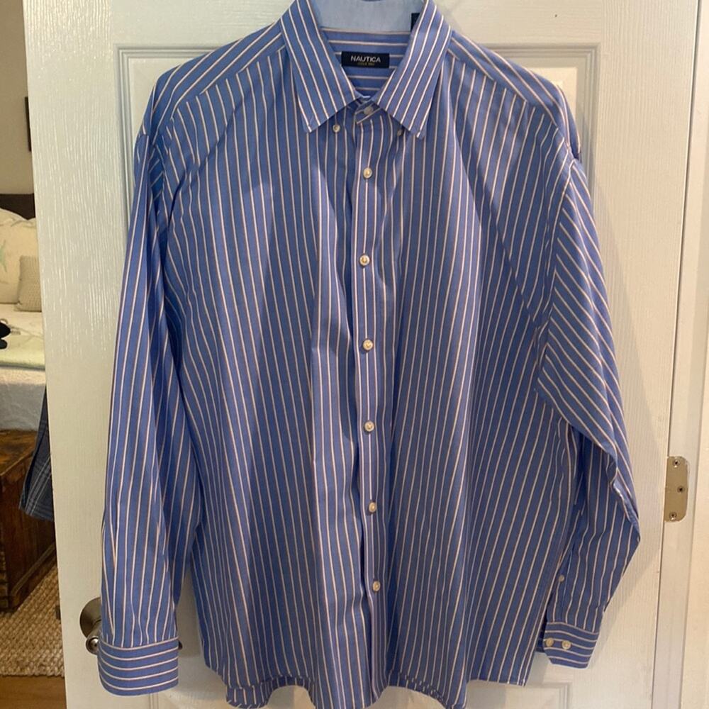 Nautica Blue Striped Dress Shirt